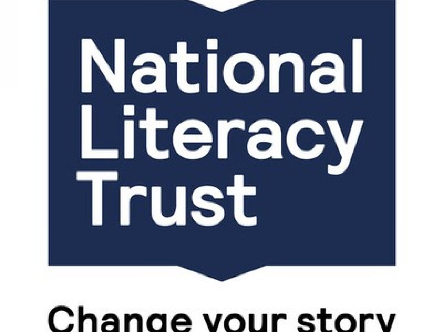 National Literacy Trust logo. Looks like an open book, with 'Change Your Story' as the tagline.